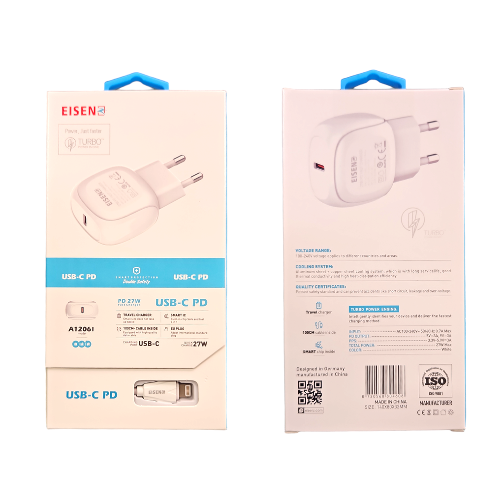 Eisenz 27W Fast Charger PD Adapter with iOS Cable - A1206i