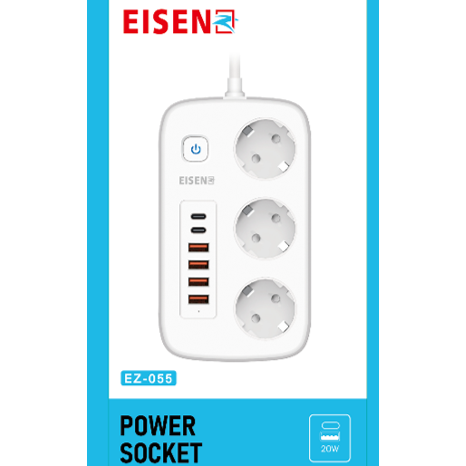 Eisenz 3000W Power Socket with 4 USB + 2 USB Type-C (20W) - EZ-059