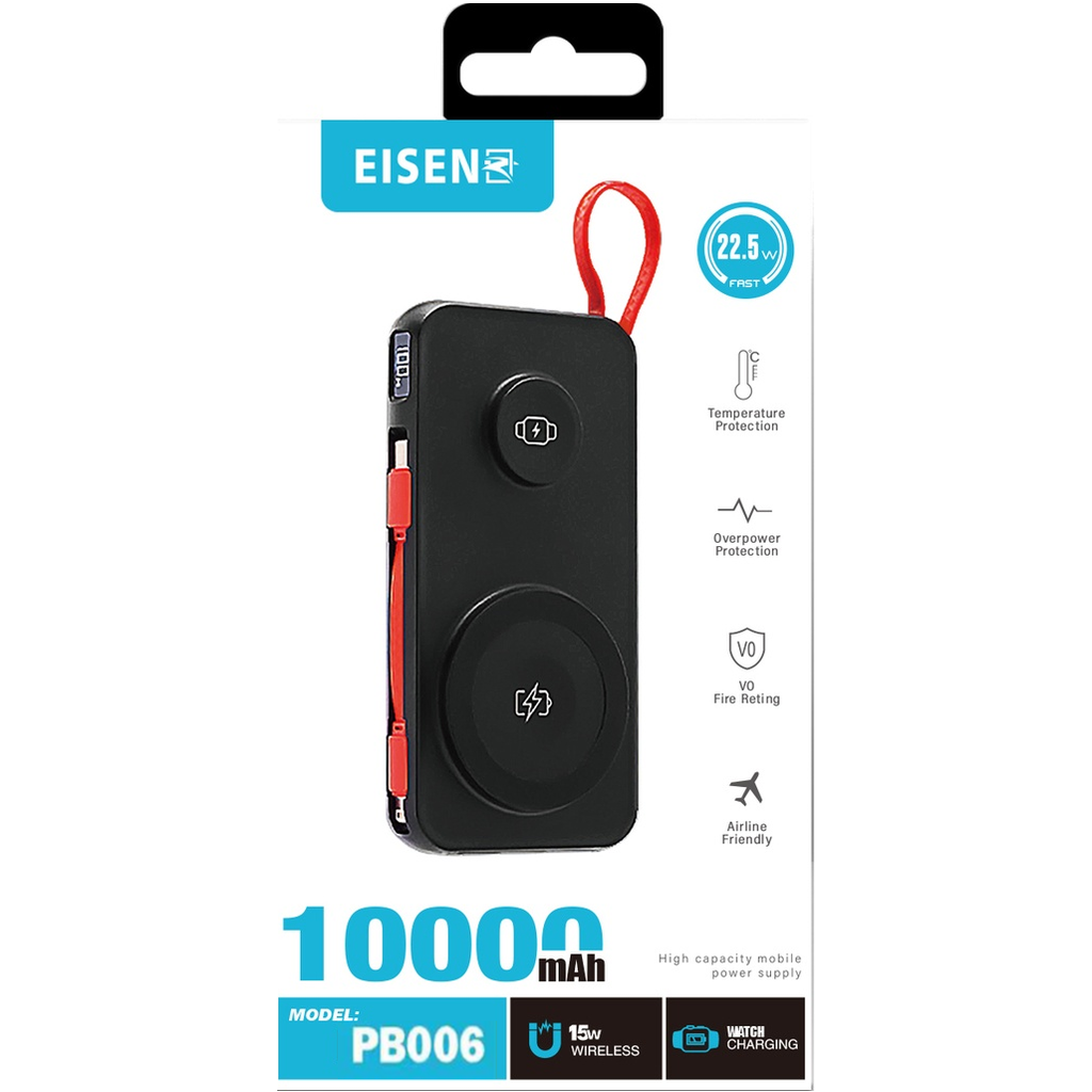 Eisenz 10,000mAh Wireless Magnetic Powerbank with Data Cable Plus Watch Charging - EZ-PB006